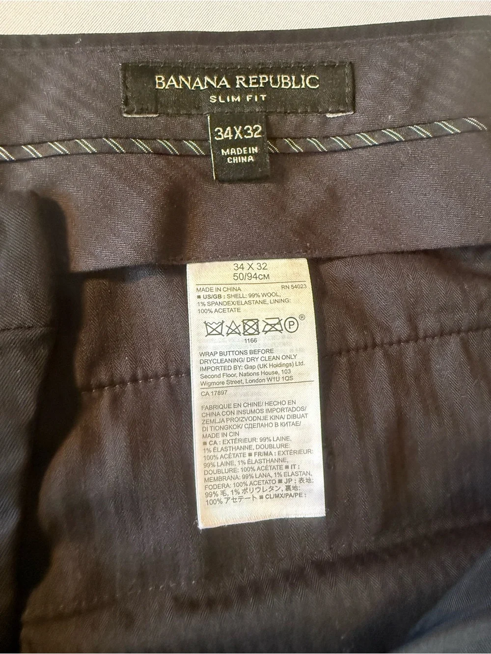 Banana Republic Marzotto Super 120S Wool Dress Pants Men's 34 X32 Black Slim Fit